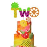 Twotti Frutti Cake Topper Summer Fruit 2nd Birthday Cake Decor Pineapple/Watermelon/Orange/Lemon/Strawberry/Cherry/Banana Fruit Themed Second Birthday Party Supplies Decorations