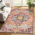 Lahome Large Area Rug 4x6 Rugs for Bedrooms, Washable Living Room Rug, Boho Hot Pink Bedroom Dining Room Rug, Non-Slip Vintage Floral Throw Carpet for Dorm Kitchen Nursery (Fuchsia/Multi,4x6)