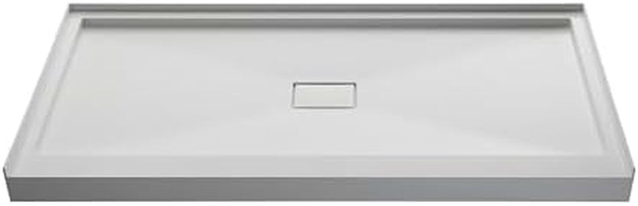 FEKEWIO 60"L X 34"W X 4"H Square Shower Base in White Center Drain Low Threshold Non-Slip SMC Material Shower Pan
