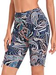 RELLECIGA Women's Paisley Floral High Waisted UV Sun Protection Swim Shorts Long Board Shorts for Women Size Large