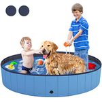 T2Y Dog Pool, 2025 Upgraded Kiddie Pool with 6mm High-Strength PP Board, Quick to Set Up and Drainage Hole,Thickened Bottom Foldable Pet Pool Suit for Large Dogs (63X12Inches Blue)