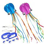 9KM DWLIFE Kite Octopus Large Rainbow Mollusc Flying Kite for Kids and Adults with Long Colorful Tail and Kite String Outdoor Toys Beach Trip Toys(Blue & Purple)