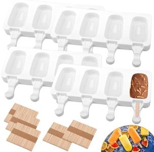 SAYAYA 4 Set Silicone Popsicle Mold 4 Cavities Ice Cream Mold White Popsicle Ice Pops Mold Silicone Oval Cake Pop Mold with 200 Pieces Wooden Sticks for DIY Ice Cream Popsicle Cake