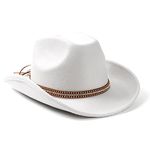 Lisianthus Men & Women's Felt Wide Brim Western Cowboy Outdoor Fedora Hats with Belt, A Shiny-white, Medium