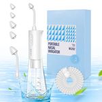 Sinus Rinse Kit, Ne-ti Pot Sinus Rinse Kit, Rechargeable Nasal Irrigation Machine for Adults and Children, Nasal Cleaner with 30 Packets Nasal Wash Salt & 4 Replaceable Tips & 2 Rinse Heads