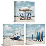 Visual Art Decor Coastal Wall Art Beach Landscape Painting Blue Bathroom Decor Picture Framed 12inx12inx3Pieces (Blue)