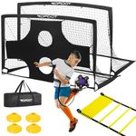 Kids Soccer Goals 2 Pack 6x4 ft for Backyard Practice & Pop Up Outdoor Sports Games Includes Soccer, Ladder, Cones, Shooting Target, Kick Trainer & Portable Carry Bag - Ultimate Training Set(Black)