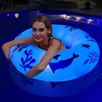Inflatable Ring Pool Float, Swimming Tube Floats with Colorful Lights, Solar Powered LED Color Changing Swim Tube Rings,Premium 0.3mm Thick 44''Pool Float Tube, Float Rings for Adults