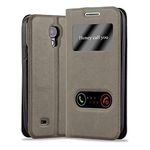 cadorabo Book Case works with Samsung Galaxy S4 in STONE BROWN - with Magnetic Closure, 2 Viewing Windows and Stand Function - Wallet Etui Cover Pouch PU Leather Flip