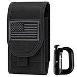 bvya Tactical Molle Phone Pouch Holster Large Smartphone Nylon Case for iPhone 15 Pro Max/15 Pro/15/14 Pro Max/13 Pro Max/12 Pro Max/Xs Max, U.S. Patch Included