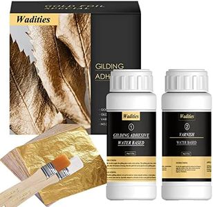 Wadities Gold Leaf Gilding Adhesive Set, 100ml Water Based Metal Leaf Glue and 100ml Varnish, Gold Leaf Sheets 100 pcs, 2 Brushes, for Craft, Painting and Arts