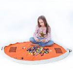 BOF Creations Lego Toys Storage Bag Play Mat Orange-100% Cotton Canvas Material, Make Easier and Quick Cleanup, 60" diameter Large Size, Portable Convenient Take for home/away