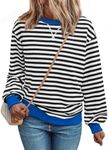 Trendy Queen Sweatshirts for Women 2024 Fall Crewneck Striped Long Sleeve Shirts Preppy Tops Y2K Winter Outfits Clothes BlackWhite M