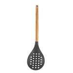 Spatlus Woodtula Silicone Skimmer Spoon, Wooden Handle Seamless Nonstick BPA-Free & Heat Resistant up to 445°F, Kitchen Strainer Spoon Pasta Spaghetti Noodles and Frying 32 cm Grey