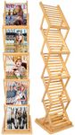 DuvinDD 5-Tier Magazine Rack Holder Floor Standing Display Stand, Foldable Catalog Bamboo Display Rack Shelf for Brochure Book Sign Paper for Market Home Office