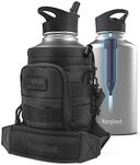 RANGLAND Filtered Half Gallon Water Bottle with Straw Lid - Large Insulated Bottle with Filter System, Includes Carrier Bag with Padded Shoulder Strap, 64oz (Stainless Steel)