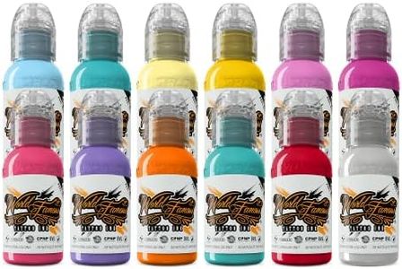 World Famous Tattoo Ink - 12 Color Pastel Tattoo Kit - Professional Tattoo Ink in Color Assortment, Includes White Tattoo Ink - Skin-Safe Permanent Tattooing - Vegan & Non-Toxic (1 oz Each)