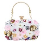 Milisente Flower Clutch Bags for Women Elegant Floral Crystal Evening Bag Beaded Clutch Purses with Diamond Closure(White)