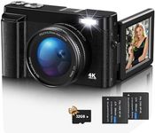 Digital Camera,4K UHD 48MP Autofocus Vlogging Camera for Youtube with 16X Digital Zoom,180° Flip screen Camera with 32G Card and UV lens,Compact Camera for Teenagers, Beginners,Adults