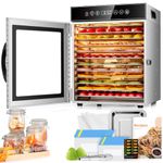 KWASYO Stainless Steel Dehydrator, 12 Trays Food Dehydrator Machine with Recipe Book, 30~90℃ Temperature Control&24H Adjustable Timer,Dehydrator Food Dryer for jerky fruit,meats,vegetables