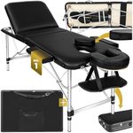 TecTake Lightweight Portable Massage Table, Comfortable 3 section Padded Folding Spa Bed, adjustable massage bed including accessories, aluminium headrest, armrest and storage bag - black