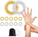 Gsyiwmk Acupressure Spiky Sensory Finger Rings and Hand Wrist Massagers Set for Pain Relief, Gold,Silver