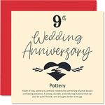 9th Anniversary Card for Husband Wife Boyfriend Girlfriend - 9th Wedding Anniversary - Pottery Wedding Anniversary Card for Women Men Her Him, 145mm x 145mm Greeting Cards for Fiance Fiancee