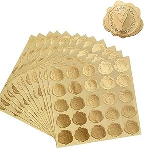 DreamBuilt 300pcs Gold Embossed Wax Seal Looking Heart Envelope Seals for Wedding Invitations/Greeting Cards/Party Favors, Self-Adhesive