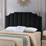 24KF Black Velvet Upholstered Queen Size Headboard Full Size Headboard,Tufted Headboard for Queen Bed Full Bed,Modern Vertical Channel Design with Curved Tufted Queen/Full Headboard 6026-Q-Black