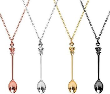 4 Pcs Spoon Necklace Set Mini Spoon Necklace Charms Coke Spoon Necklace Ket Spoon Snuff Spoon Necklace Tiny Little Scoop Necklace Teaspoon Crown Pendant Long Chain for Women Girl Jewellery Party Gift,