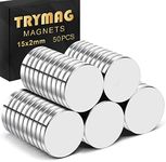 TRYMAG 50Pcs Strong Neodymium Magnets, 15 x 2mm Small Round Rare Earth Magnets Neodymium Disc Fridge Magnets for Crafts, Whiteboard, Scientific Models, Dry Erase Board, Office Magnets