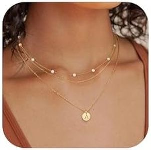 Turandoss Gold Necklace for Women - Layered A Initial Necklaces Women Trendy, Dainty 18k Gold Chain Necklace, Letter Pendant Necklace, Gold Initial Choker Pearl Necklace, Gold Jewelry Women Gifts