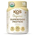 KOS Vegan Protein Powder Erythritol Free, Vanilla - USDA Organic Pea Protein Blend, Plant Based Superfood Rich in Vitamins & Minerals - Keto, Dairy Free - Meal Replacement for Women & Men, 15 Servings