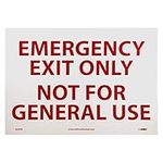 NMC M45PB EMERGENCY EXIT ONLY NOT FOR GENERAL USE Sign – 14 in. x 10in. Adhesive Backed Vinyl Exit Sign with Red Text on White Base