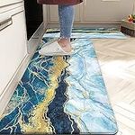 notepure Blue Gold Marble Kitchen Mat and Rugs Set of 2, Anti Fatigue Comfort Standing Rugs, Marble Kitchen Decor Non-Slip Cushioned Kitchen Rugs for Home Office Laundry, 17.3"x28"+17.3"x47"