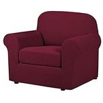 H.VERSAILTEX 2-Pieces Armchair Cover Super Rich Chair Slipcover/Furniture Cover Arm Chair Covers for Chairs, Knitted Jacquard Spandex Chair Cover Stay in Place, Skid Resistance (Chair, Burgundy)