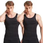 PROBUY Tummy Tucker Vest for Men Tummy Control Undershirt Abs Abdomen Slim Stretchable Vest Compression Tank Top, Slimming Body Shaper Vest for Gym, Workout (Size 2XL) (Black) (Pack of 2)