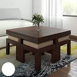 Aasaliya Art Solid Sheesham Wood Coffee Table With 4 Stool | Square Centre Table With Stool | Center Table With 4 Stools For Living Room | Patio Table With 4 Puffy For Home | Rosewood, Espresso Finish