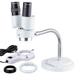 AmScope - 8X Binocular Stereo Microscope w/ 360 Revolve + 8W Fluorescent Ring Light - Gooseneck Illuminator Set for Dental, Lab, Electronic Repairs - SE508-FRL