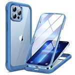 Miracase GLASS Case Compatible with iPhone 13 Pro Max Case 6.7 inch, [Glass Screen Protector] Full Body Rubber Bumper Case Cover (Aqua Blue)