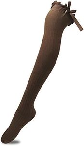 TOCONFFON Women's Girls Thigh High Stockings Over the Knee Socks with Satin Bows(Coffee,One Size)