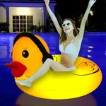 Inflatable Duck Pool Float with Colorful Lights, LED Color Changing Giant Rubber Duck Swim Tube Rings, 42'' Large Pool Beach Floaties Floaty Funny Summer Pool Float for Adults