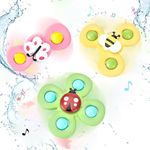 Amazon Brand - Jam & Honey 2 in 1 Fidget Spinner | Suction Spinner Toy for Baby | Popit Toy | Great Birthday Gift | Toys for Kids | Return Gift for Kids | Bug Design (3 Pcs)