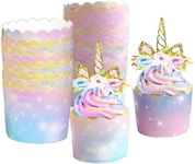 Roczential 50 Pack Rainbow Muffin Cupcake Paper Cups Cupcake Liner Baking Muffin Box Cup Case Party Tray Cake Decor Tool Birthday Party Decor (Gradient Pink)