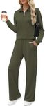 XIEERDUO Women 2 Piece Outfits Sweatsuit Sweatshirt Sweatpants Lounge Matching Set 2024 Trendy Travel Dark Green S