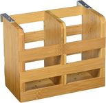 Lipper 8823 2-Compartment Bamboo Flatware Holder with Metal Clips