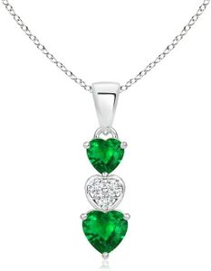 Angara Natural Emerald Pendant for Women | 0.4 ct Heart Shape Emerald Three Stone Pendant Necklace in White Gold | May Birthday, Anniversary, Gemstone Jewelry Gift | AAAA | 5mm