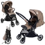 Infantso GlideX Premium Baby Stroller / Pram, Reversible Handle, One-Hand Fold and 360° Rotating Wheels,, Travel Friendly, 5 Points Safety Harness, Extendable Canopy, Multilevel Recline, Adjustable Footrest, Easy Fold, Shock Absorption Wheels, for babies 0 to 3 years ( Khaki )