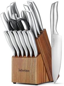 isheTao Knife Sets for Kitchen with Block, 15 Piece Kitchen Knife Set, Ultra Sharp Chef Knife Set for Kitchen, High Carbon Stainless Steel Knife Block Set with Sharpener, Silver