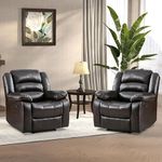 ANJ Leather Recliner Chair Set of 2, Upholstered Manual Recliners with Overstuffed Backrest and Seat, Oversized Push Back Reclining Chair for Living Room, Bedroom, Home Theater, Dark Brown